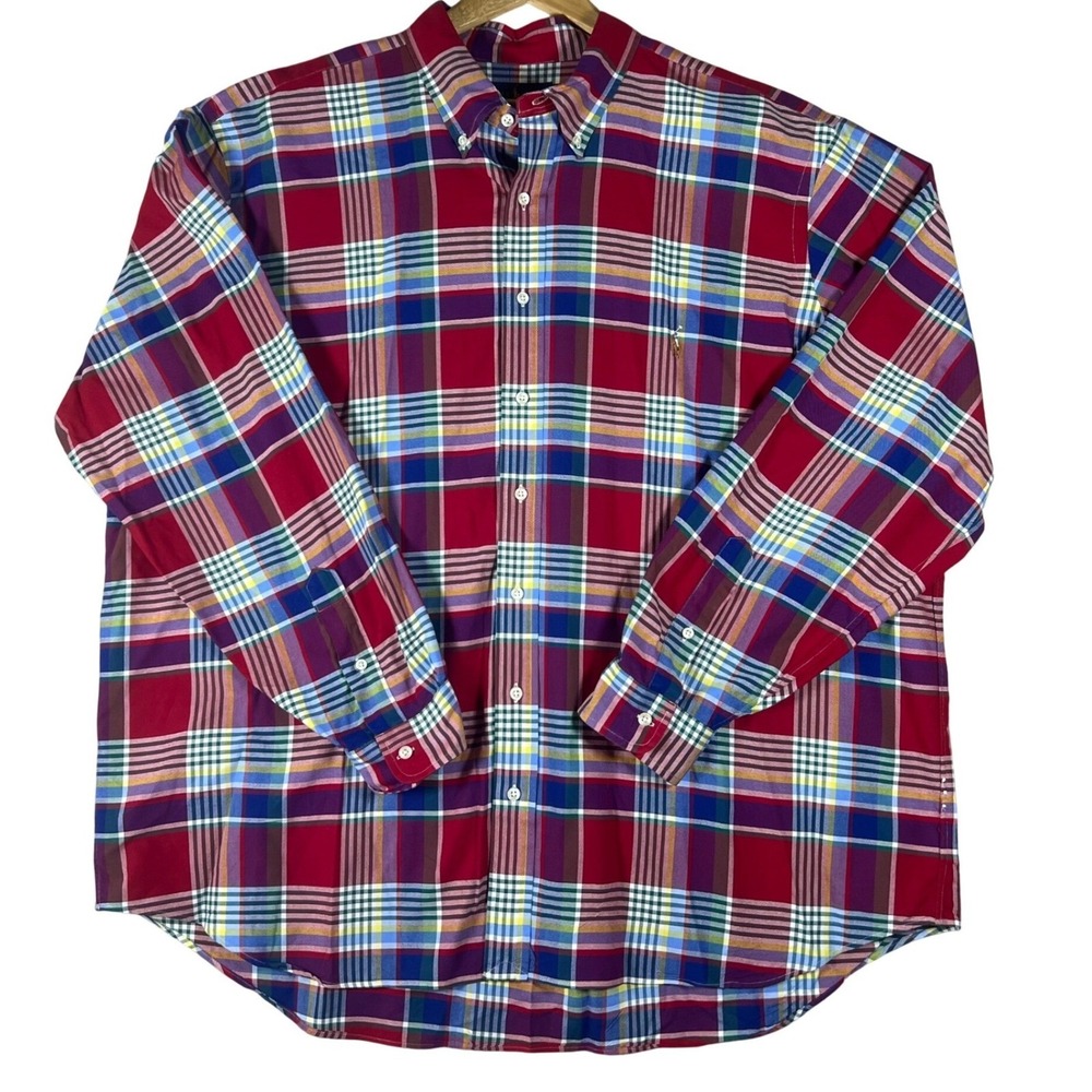 Ralph Lauren Mens 2XB Red Plaid Button Down Shirt Long Sleeve Cotton Big & Tall